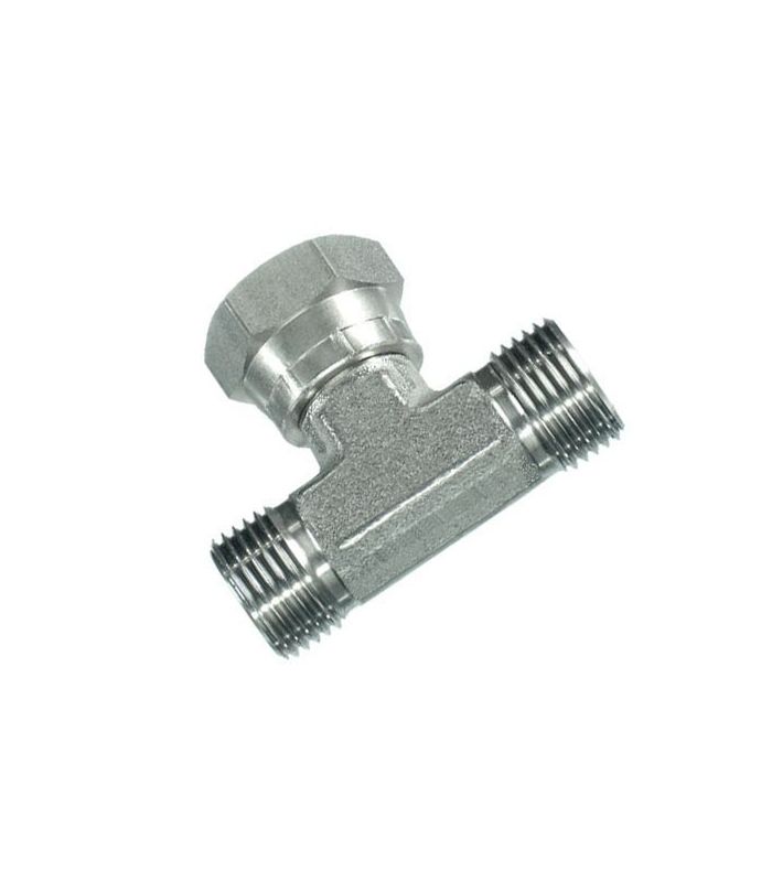 FIXED MALE TEE ADAPTER WITH CENTRAL LOCATED NUT INOX