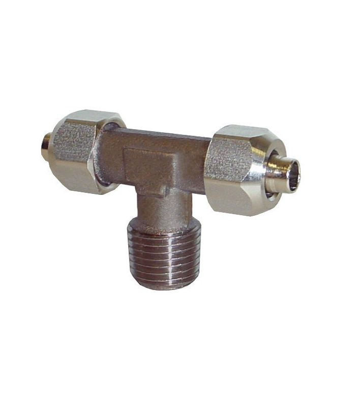 Raccordo a T per tubo con filettatura centrale conica in acciaio inox