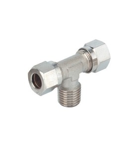 Center male tee fitting to tube with nut and bicone. Buy online