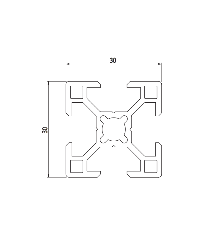 PERFIL DE ALUMINIO 30x30 ESTRUCTURAL LIGERO
