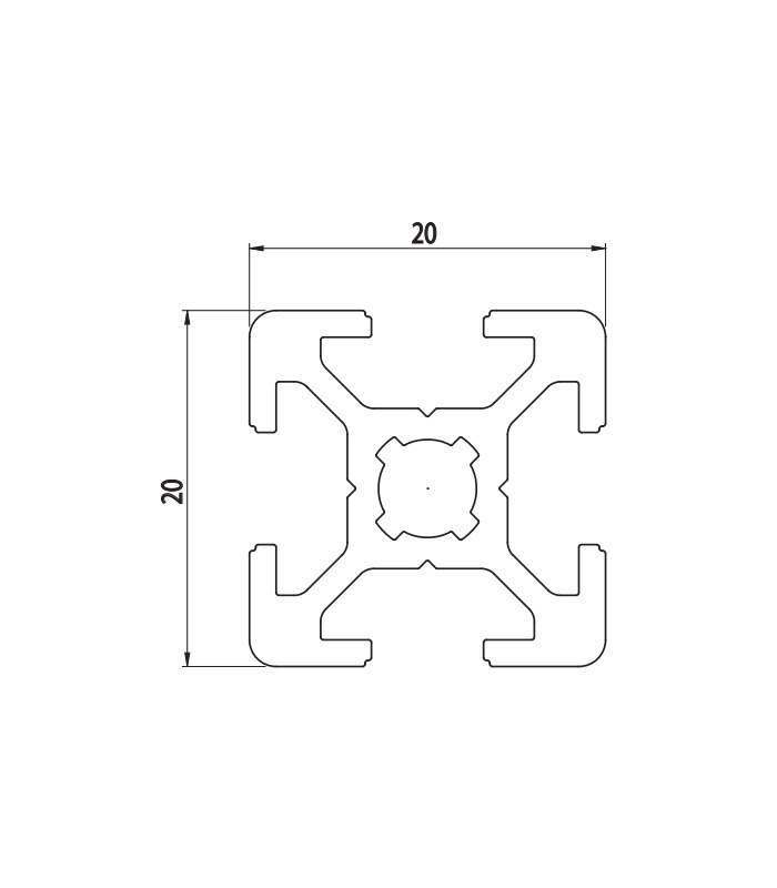 PERFIL DE ALUMINIO 20X20 ESTRUCTURAL LIGERO