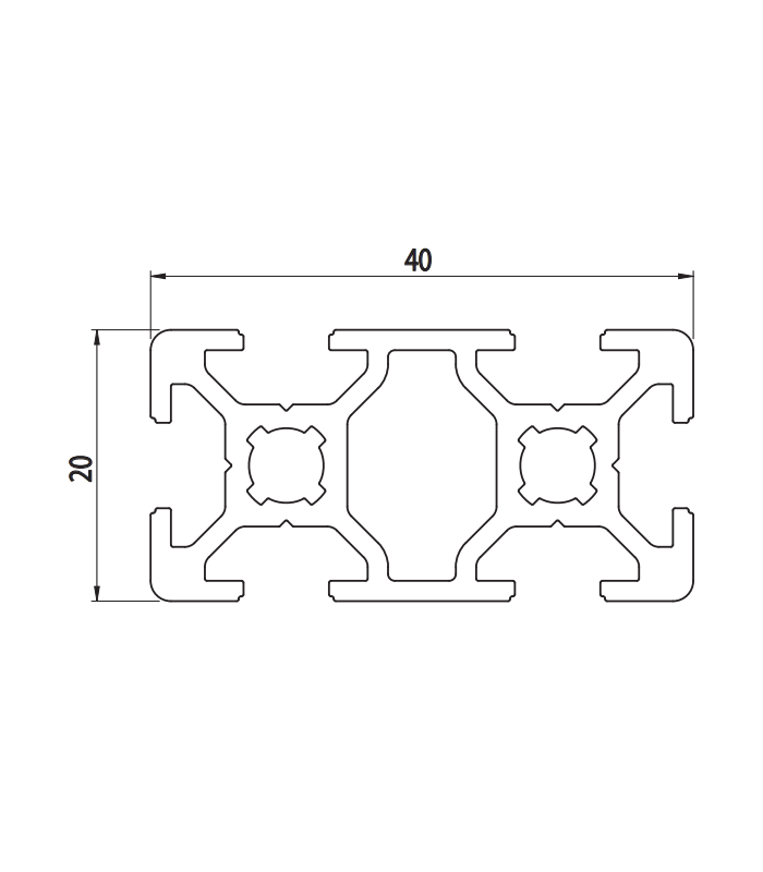 PERFIL DE ALUMINIO 20x40 ESTRUCTURAL LIGERO