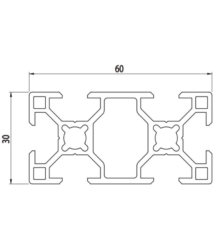 PERFIL DE ALUMINIO 30x60 ESTRUCTURAL LIGERO