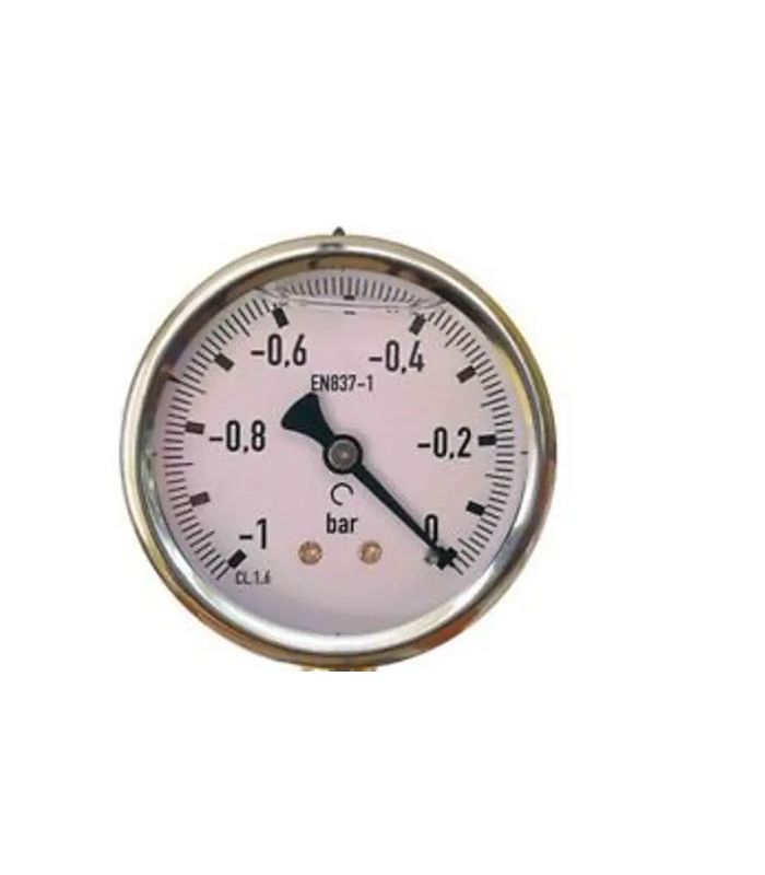 Manometro a vuoto Ø63 con filettatura centrale da 1/4" e glicerina