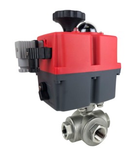 VALVULA BOLA 3 VIAS TIPO T INOX CON ACTUADOR ELECTRICO MULTITENSIÓN | Comprar online