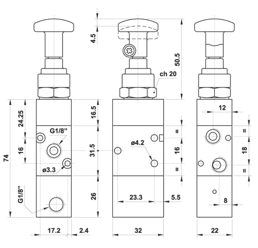 VALVULA 18 TIRADOR RETORNO NEUMATICO O MANUAL