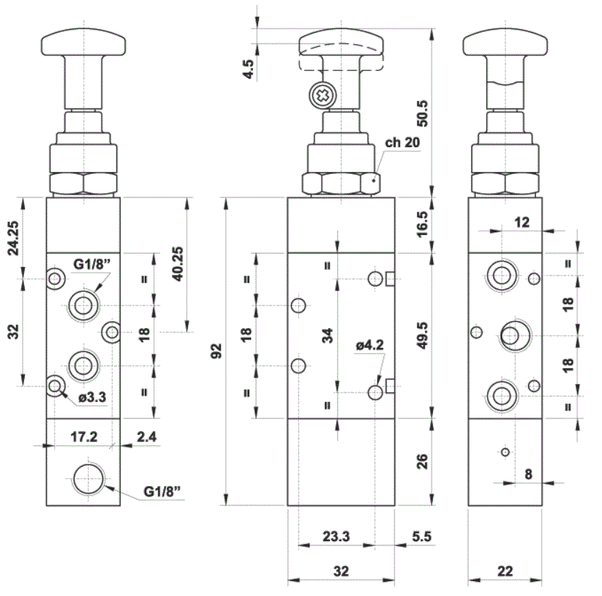VALVULA 18 TIRADOR RETORNO NEUMATICO O MANUAL