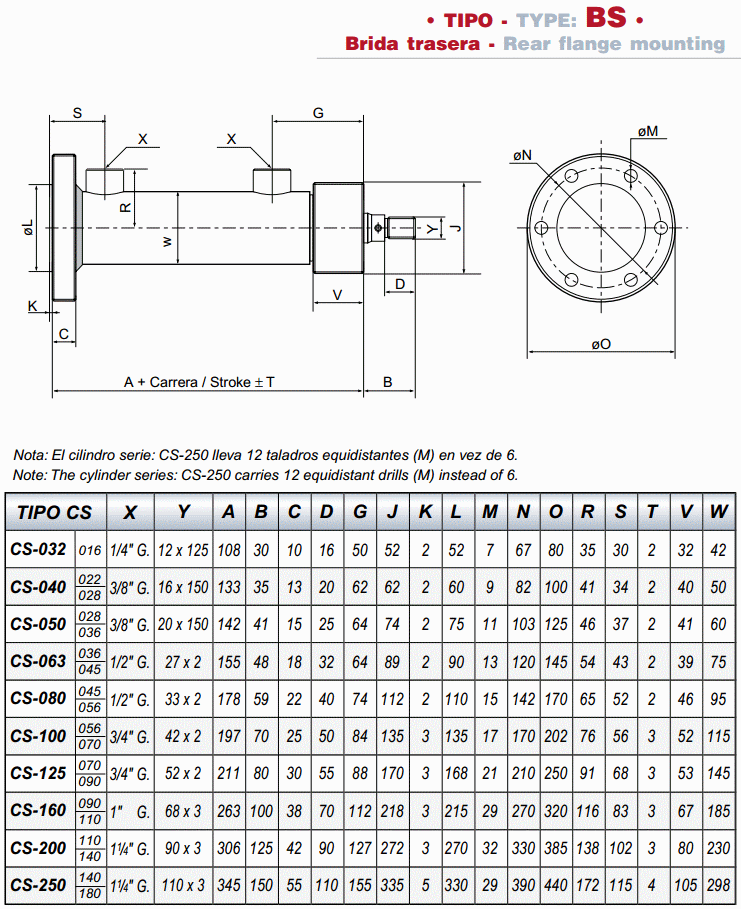 HYDRAULIC CYLINDER REAR FLANGE BS CILINDRO HIDRAULICO BRIDA TRASERA BS