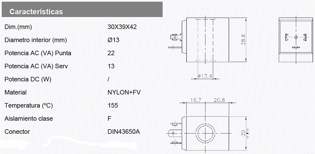 C3 8W SOLENOID VALVE COIL BOBINA ELECTROVALVULA C3 8W