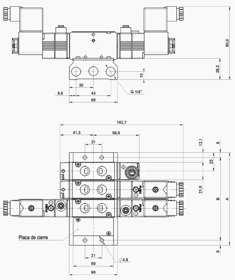 GRUNDPLATTE FÜR 18-14 2-POSITIONSVENTILE PLACA BASE PARA VALVULAS 18-14 2 PUESTOS