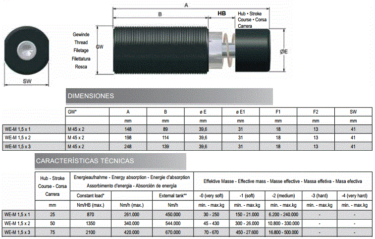 AMORTIGUADOR REGULABLE M-45x2 AMORTIGUADOR REGULABLE M-45x2